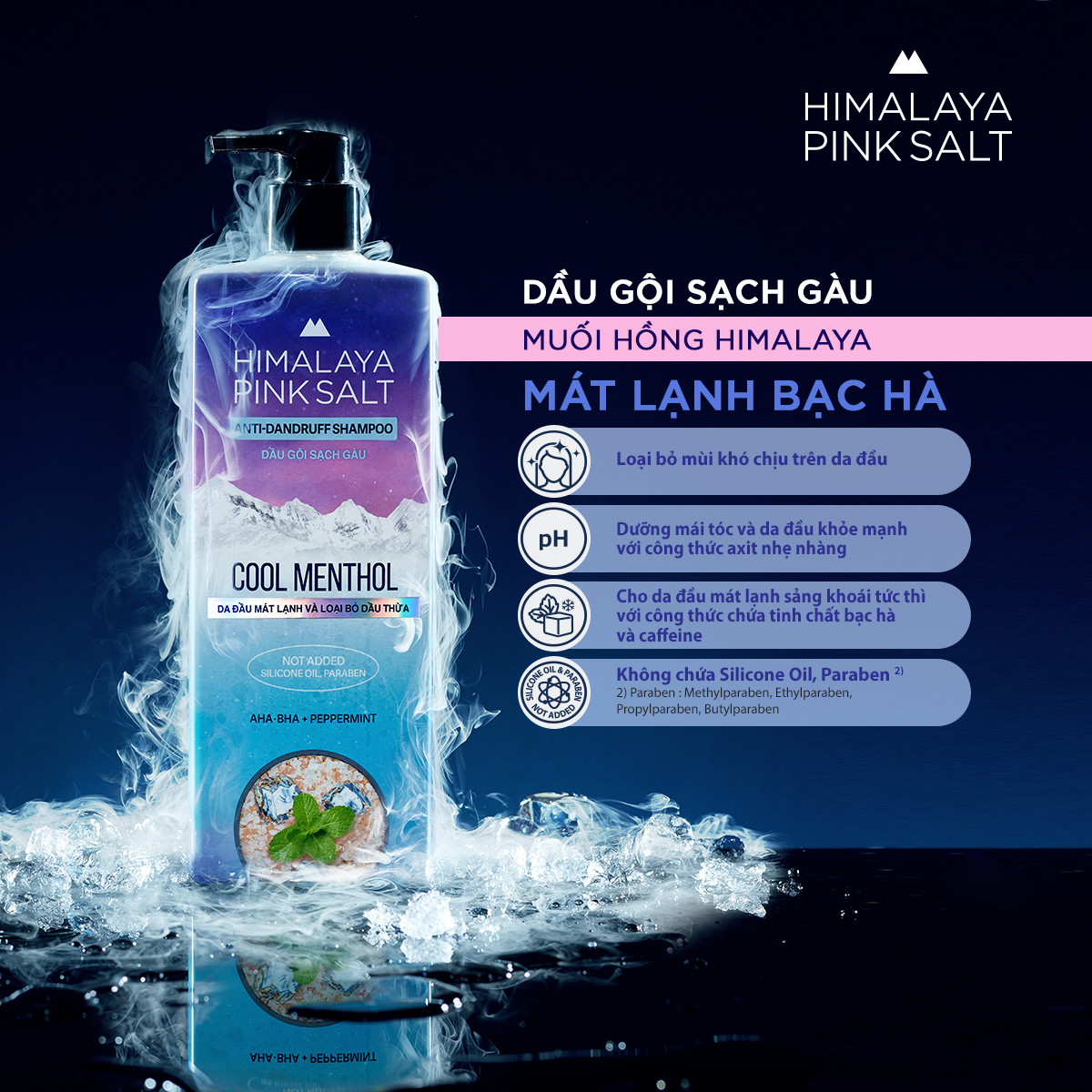 Dầu gội sạch gàu muối hồng Himalaya mát lạnh bạc hà Cool Menthol 650ml