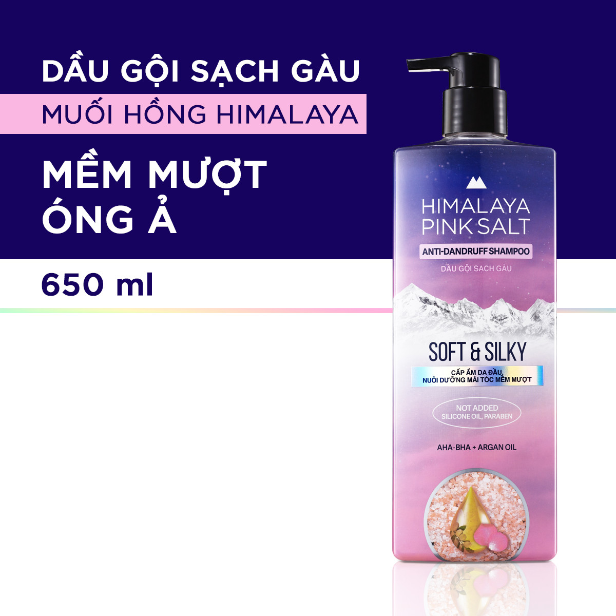 Dầu gội sạch gàu muối hồng Himalaya mềm mượt óng ả Soft & Silky 650ml