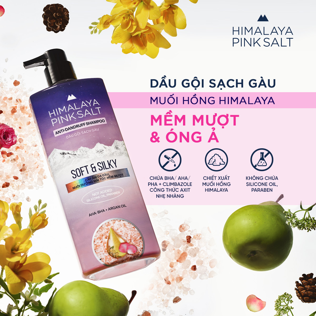 Dầu gội sạch gàu muối hồng Himalaya mềm mượt óng ả Soft & Silky 650ml